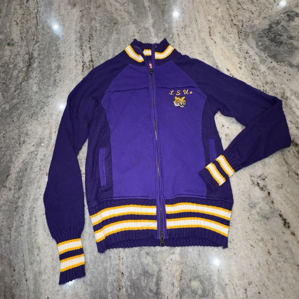 Colosseum Athletics Women's S LSU Tigers‎ Full Zip Jacket Retro Sweater Varsity